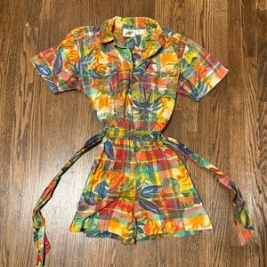 Vintage Plaid Floral Jumpsuit